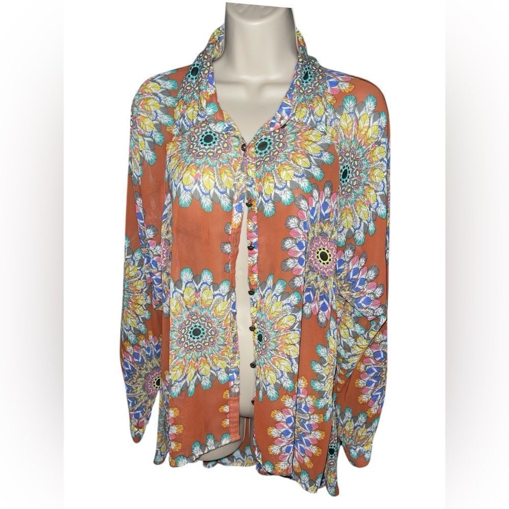 Ivy Jane High-Low Stitch babydoll back Multicolor feather metal buttons Down